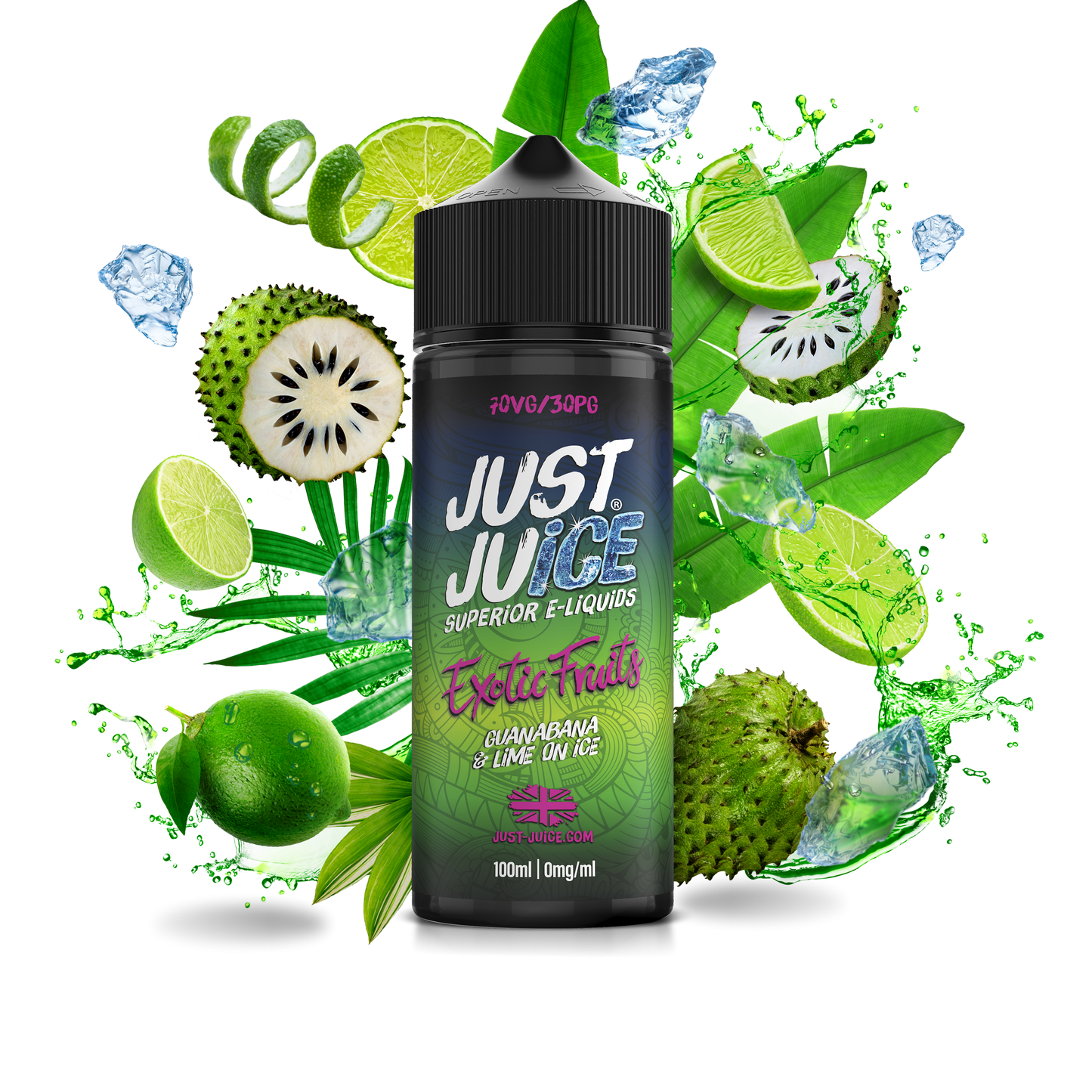 Just Juice 70/30 100ml EXOTIC FRUITS Range Shortfill E-liquid Zero Nic 0mg - GUANABANA & LIME ON ICE