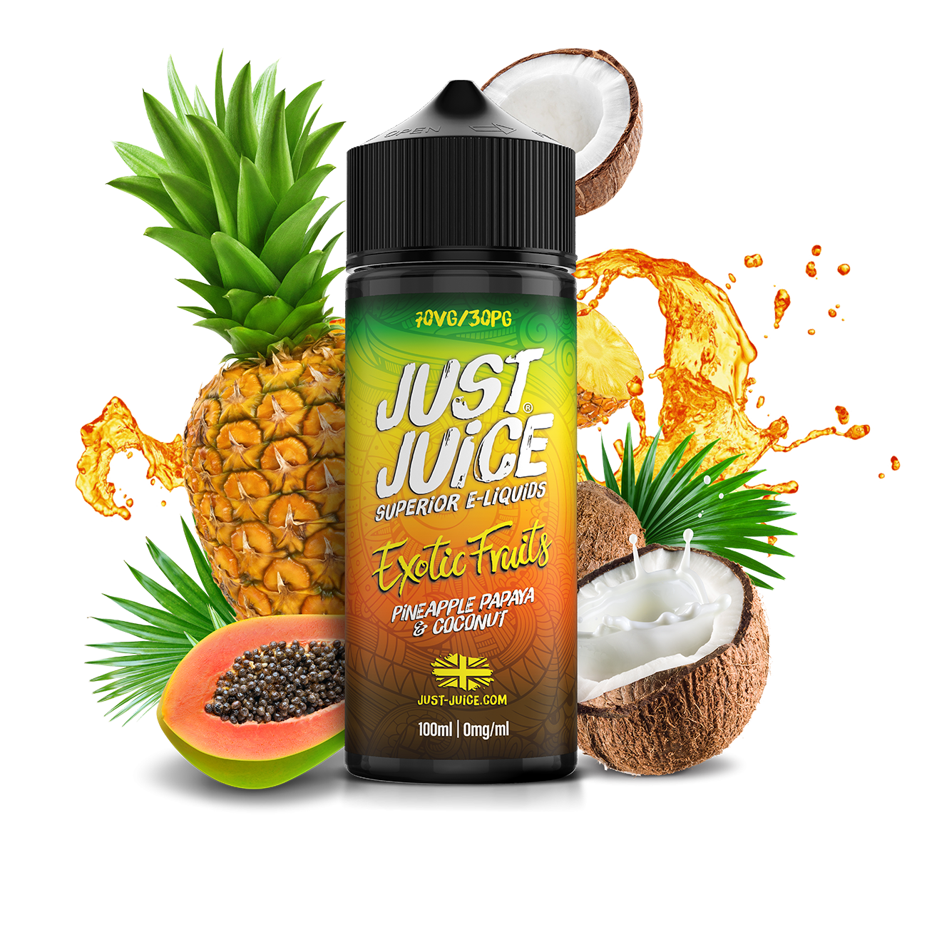Just Juice 70/30 100ml EXOTIC FRUITS Range Shortfill E-liquid Zero Nic 0mg - PINEAPPLE PAPAYA & COCONUT