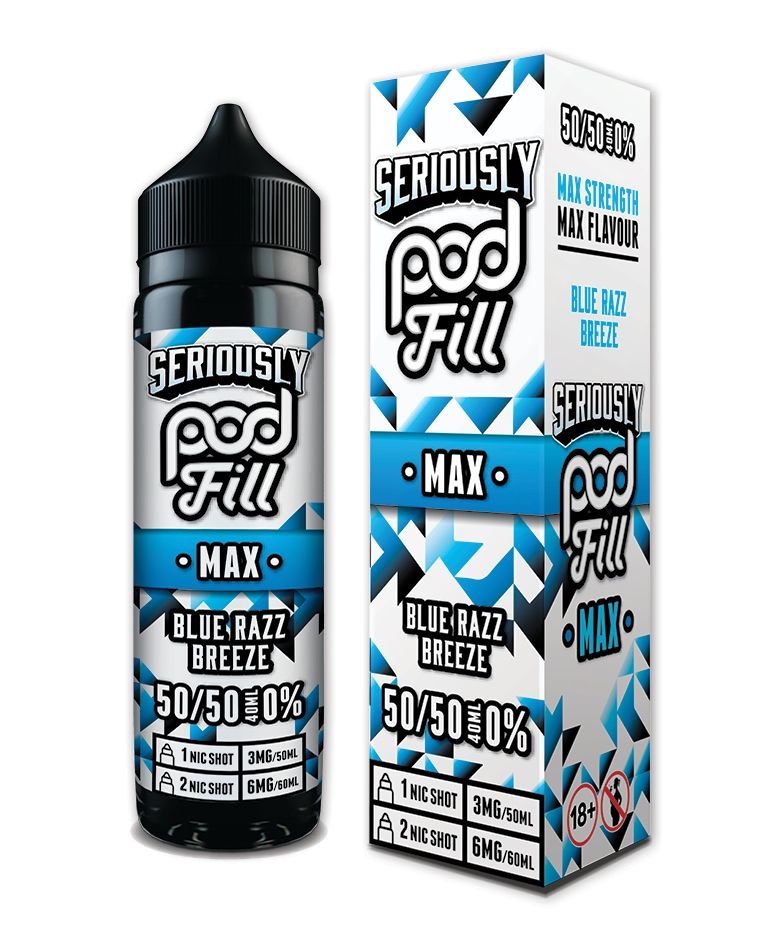 Seriously Pod Fill MAX 50/50 VG/PG 40ml Shortfill E-liquid Zero Nic 0mg - BLUE RAZZ BREEZE
