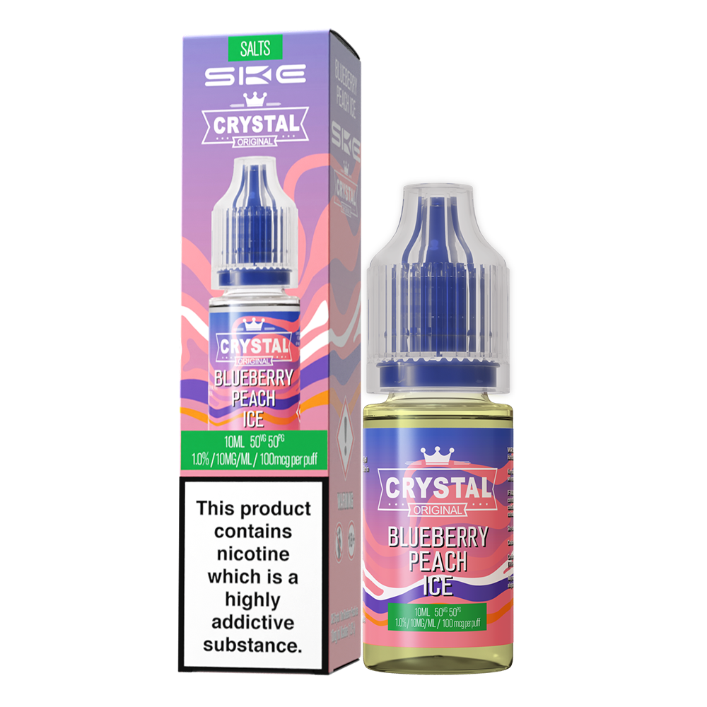 SKE - Crystal Original Nicotine Salts E-Liquids 10ml Single Bottle 10mg / 20mg Nic Salt - BLUEBERRY PEACH ICE