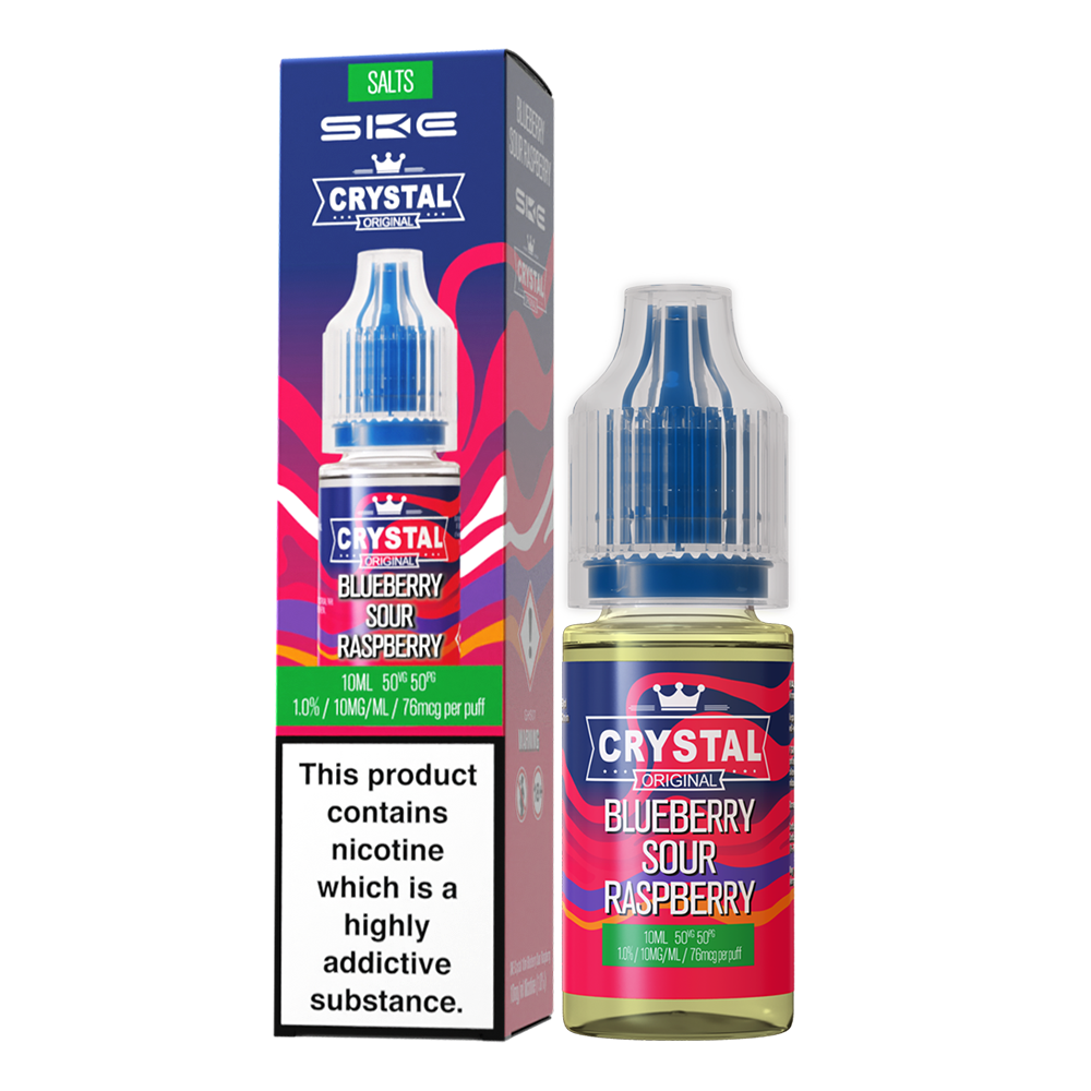 SKE - Crystal Original Nicotine Salts E-Liquids 10ml Single Bottle 10mg / 20mg Nic Salt - BLUE SOUR RASPBERRY