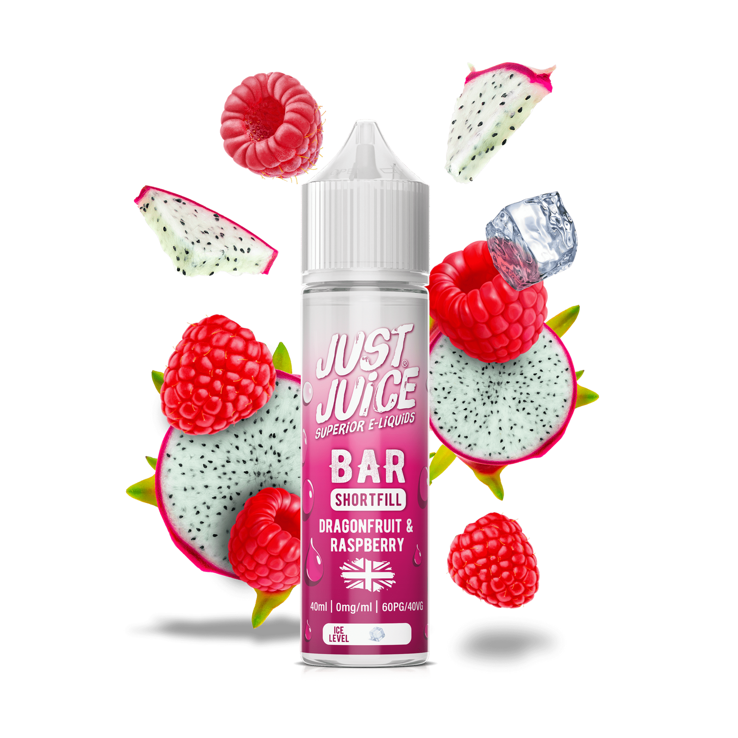 Just Juice 40/60 40ml Bar Pod Shortfill E-liquid Zero Nic 0mg - DRAGON FRUIT & RASPBERRY