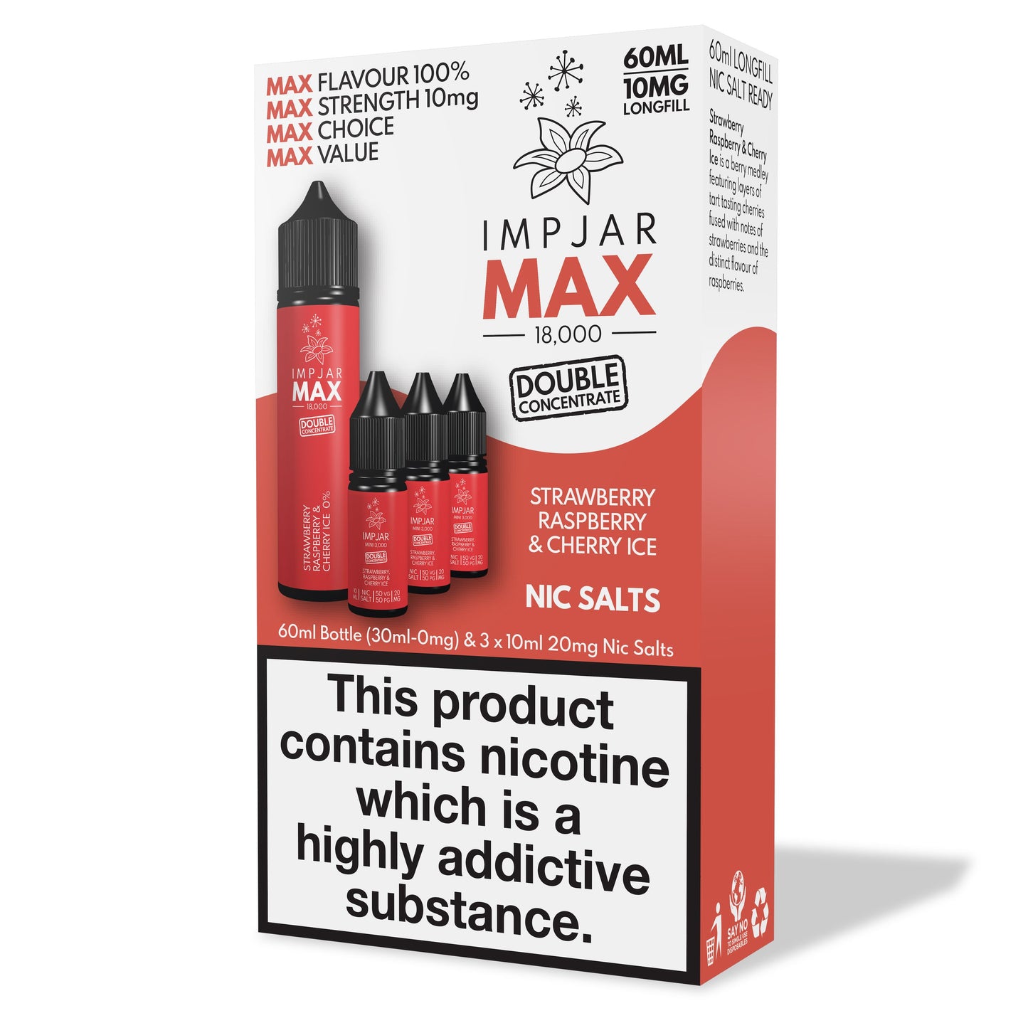 IMPJAR MAX 18000 50/50 60ml Longfill E-liquid 10mg Nic Salts - STRAWBERRY RASPBERRY CHERRY ICE