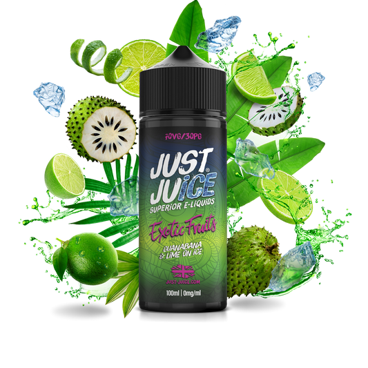 Just Juice 70/30 100ml EXOTIC FRUITS Range Shortfill E-liquid Zero Nic 0mg - GUANABANA & LIME ON ICE