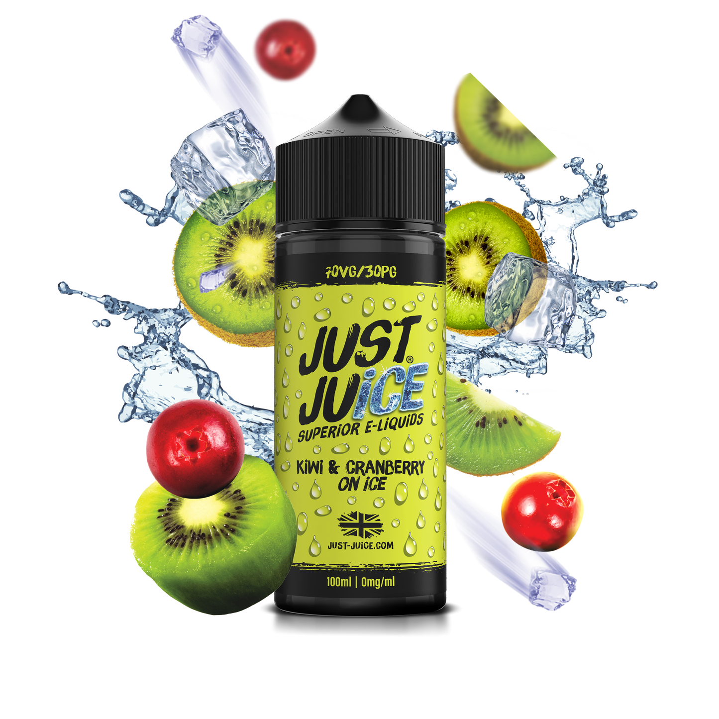 Just Juice 70/30 100ml ICONIC FRUITS Range Shortfill E-liquid Zero Nic 0mg - KIWI & CRANBERRY ON ICE