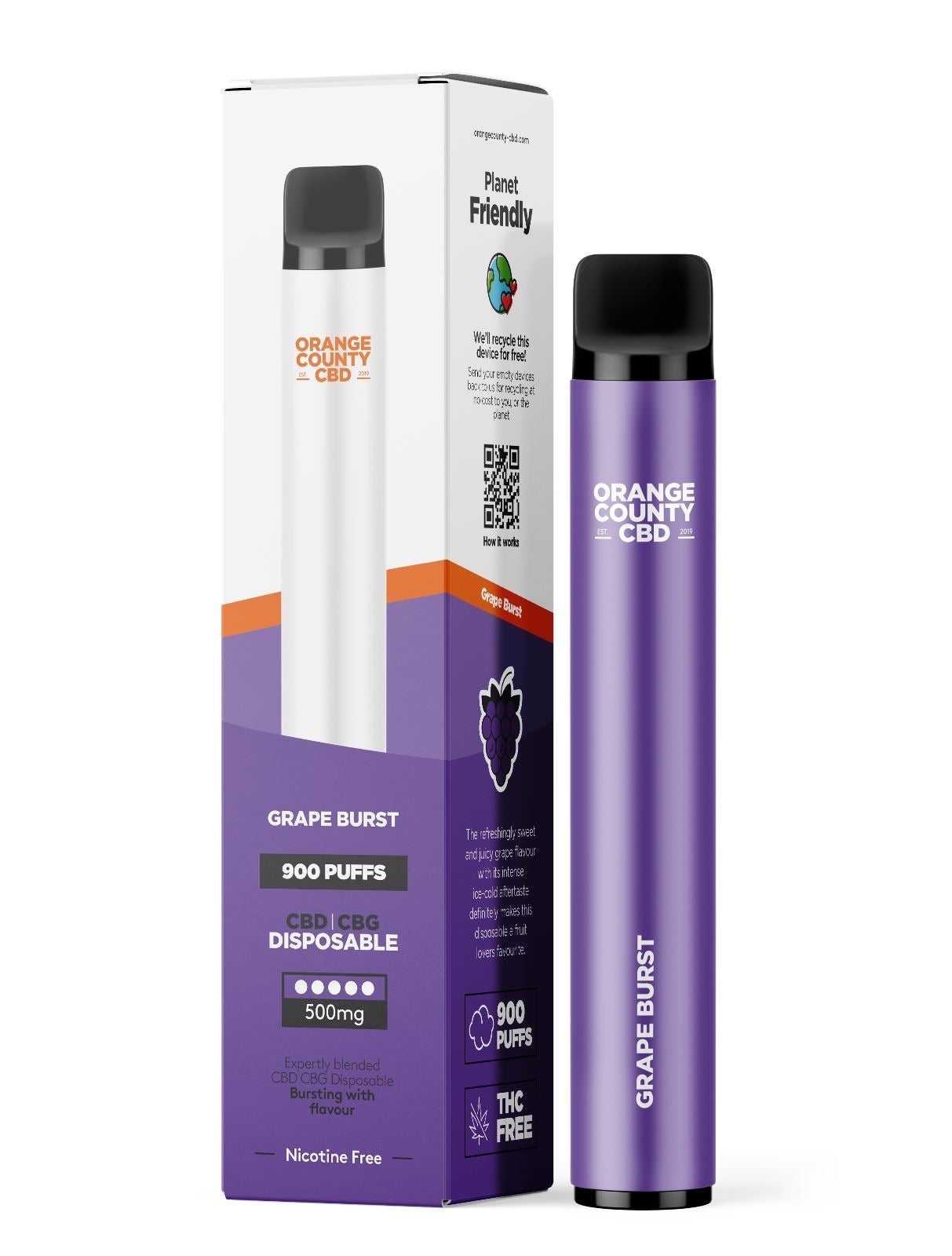 *Clearance Discount! Orange County CBD Disposable Broad Spectrum CBD E-Liquid Pod Vape Kit 500mg (250mg CBD & 250mg CBG) ZERO Nicotine 600-900* Puff