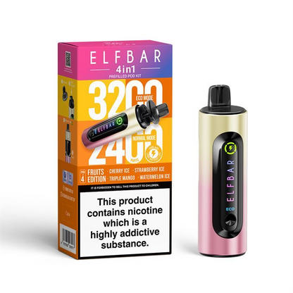 ElfBar 3200 / 2400 Puff 4 in 1 Pre-filled BIG PUFF Rechargeable Disposable Pod Kit - 20mg