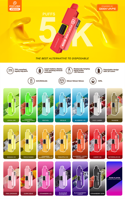 *Clearance Discount! Geek Vape POPVIBE V5000 Pre-filled Hybrid Disposable BIG PUFF Vape Kit - 20mg