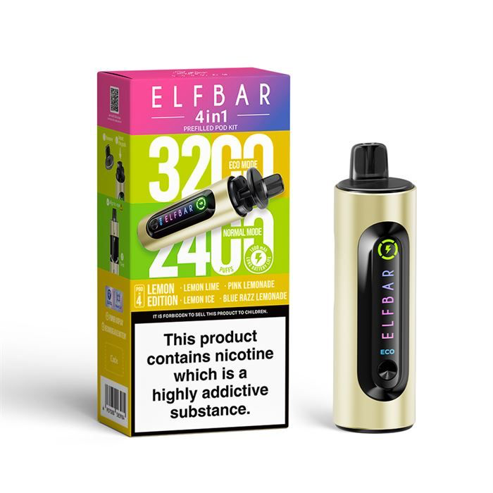 ElfBar 3200 / 2400 Puff 4 in 1 Pre-filled BIG PUFF Rechargeable Disposable Pod Kit - 20mg