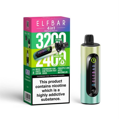 ElfBar 3200 / 2400 Puff 4 in 1 Pre-filled BIG PUFF Rechargeable Disposable Pod Kit - 20mg