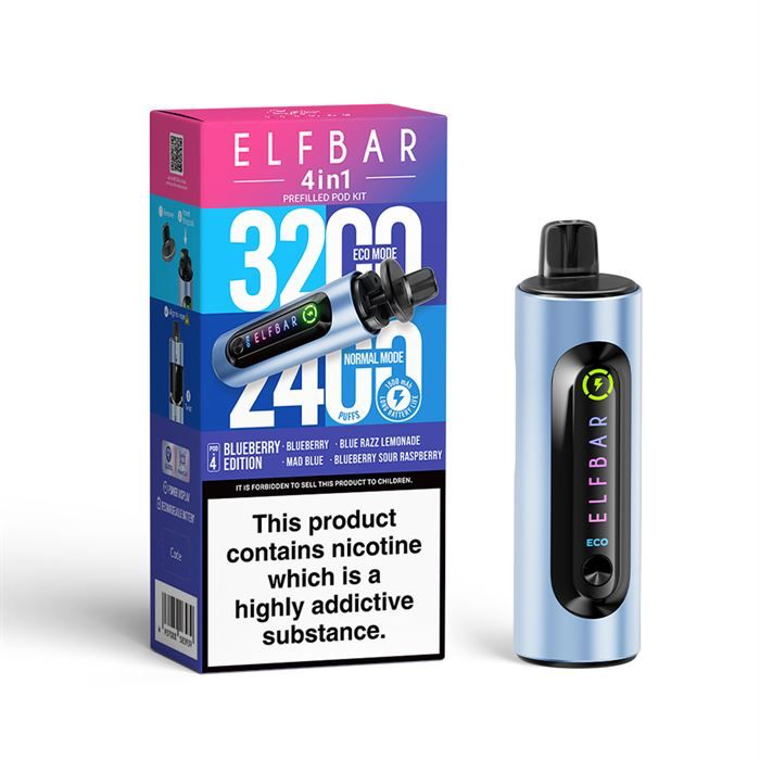 ElfBar 3200 / 2400 Puff 4 in 1 Pre-filled BIG PUFF Rechargeable Disposable Pod Kit - 20mg
