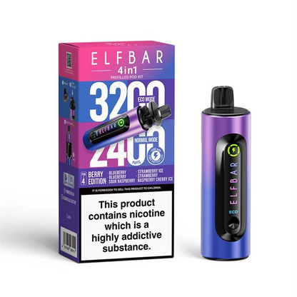 ElfBar 3200 / 2400 Puff 4 in 1 Pre-filled BIG PUFF Rechargeable Disposable Pod Kit - 20mg