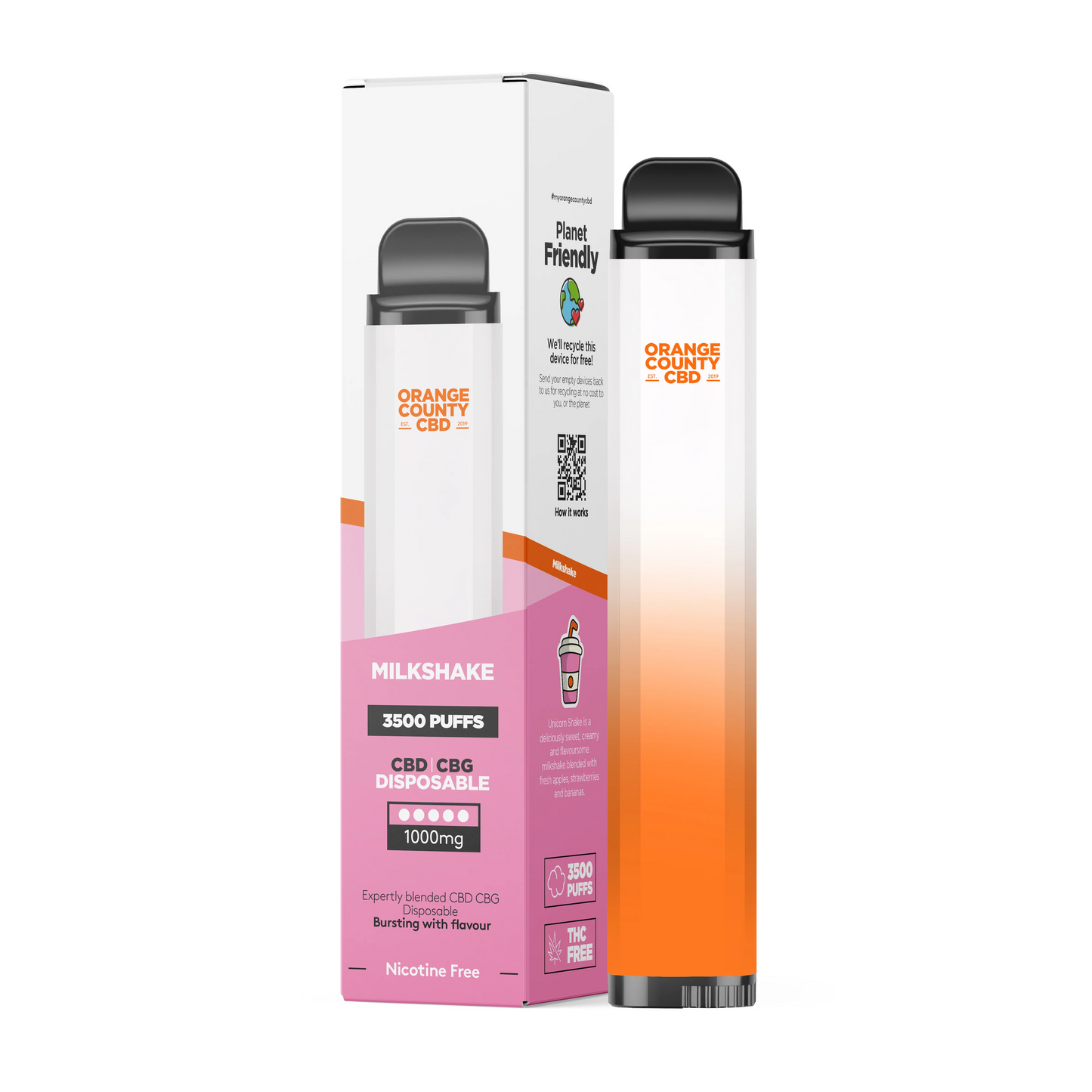 *Clearance Discount! Orange County CBD/CBG Disposable BIG PUFF Vape Kit 1000mg (600mg CBD/400mg CBG) ZERO Nicotine 3500* Puff