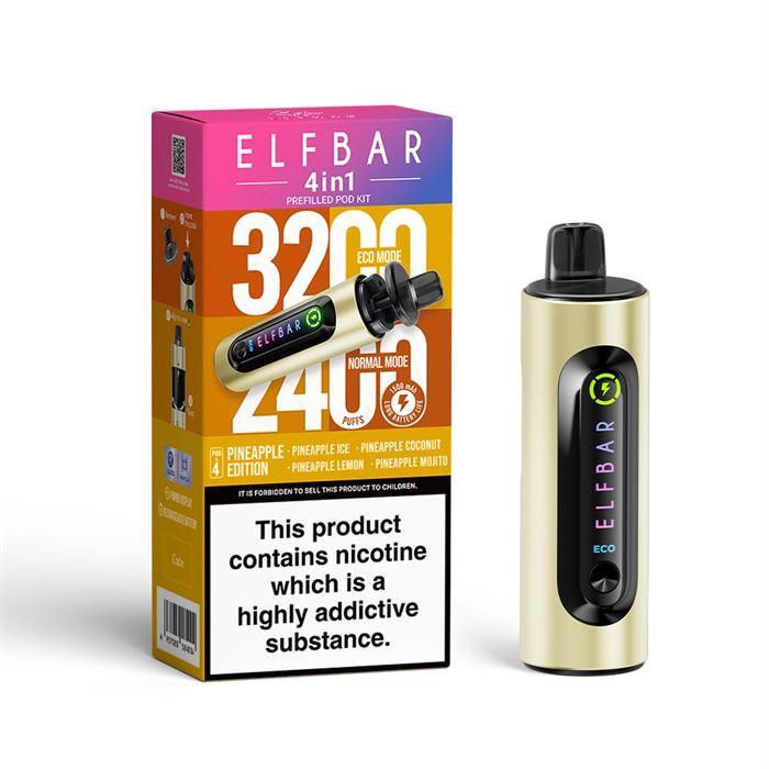 ElfBar 3200 / 2400 Puff 4 in 1 Pre-filled BIG PUFF Rechargeable Disposable Pod Kit - 20mg