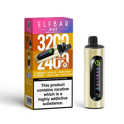 ElfBar 3200 / 2400 Puff 4 in 1 Pre-filled BIG PUFF Rechargeable Disposable Pod Kit - 20mg
