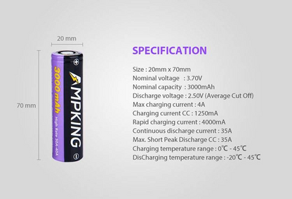 Innokin - Ampking (20700) Battery 3000mAh 1 x Single