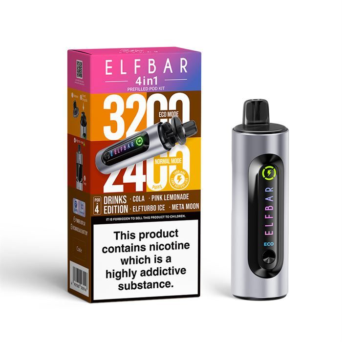 ElfBar 3200 / 2400 Puff 4 in 1 Pre-filled BIG PUFF Rechargeable Disposable Pod Kit - 20mg