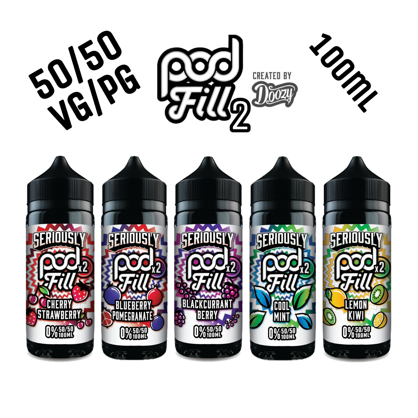 Seriously Pod Fill X2 50/50 VG/PG 100ml Shortfill E-liquid Zero Nic 0mg - Various Flavours
