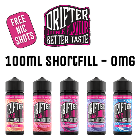 Drifter Bar Juice 50/50 100ml Shortfill E-liquid Zero Nicotine 0mg - Various Flavours (2x FREE NIC SHOTS)
