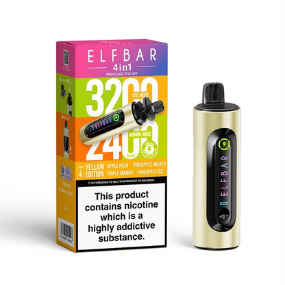 ElfBar 3200 / 2400 Puff 4 in 1 Pre-filled BIG PUFF Rechargeable Disposable Pod Kit - 20mg