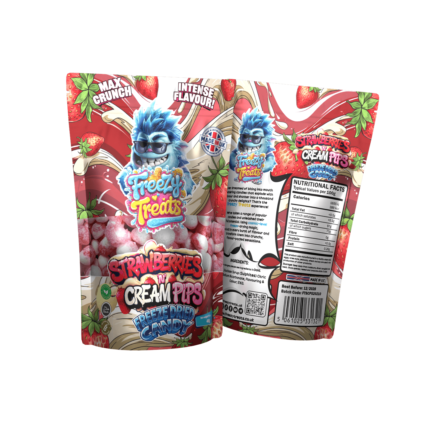 Freezy Treats Freeze Dried Candy - STRAWBERRY CREAM PIPS