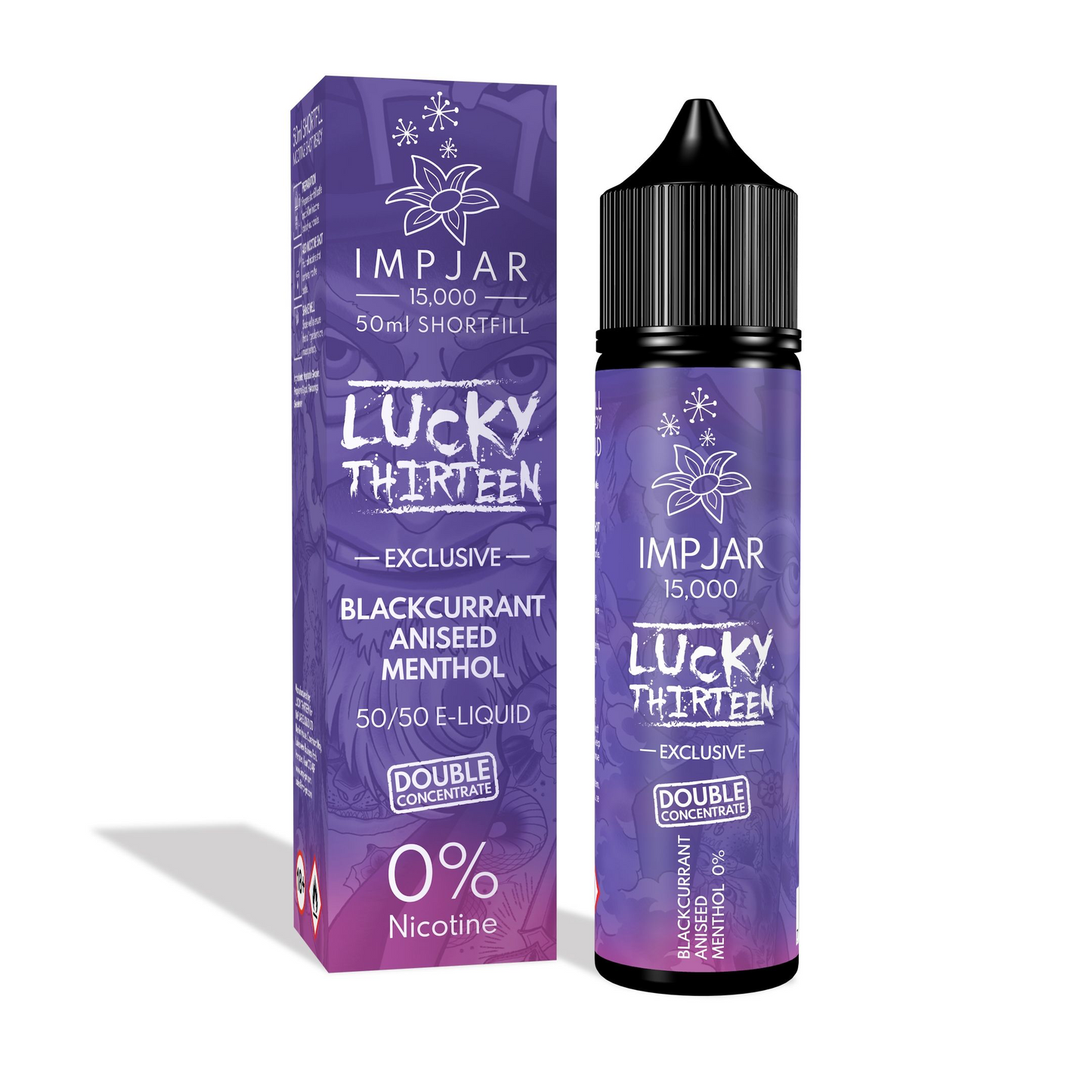 ImpJar | Lucky Thirteen 15000 50/50 VG/PG 50ml Shortfill Double Concentrate E-liquid Zero Nic 0mg - Various Flavours