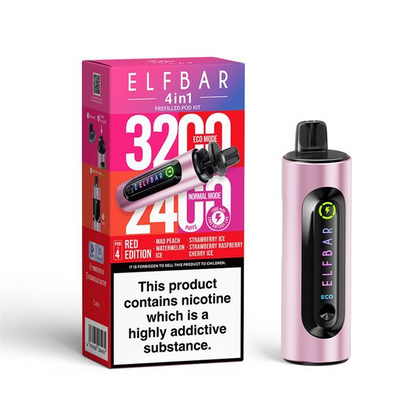ElfBar 3200 / 2400 Puff 4 in 1 Pre-filled BIG PUFF Rechargeable Disposable Pod Kit - 20mg