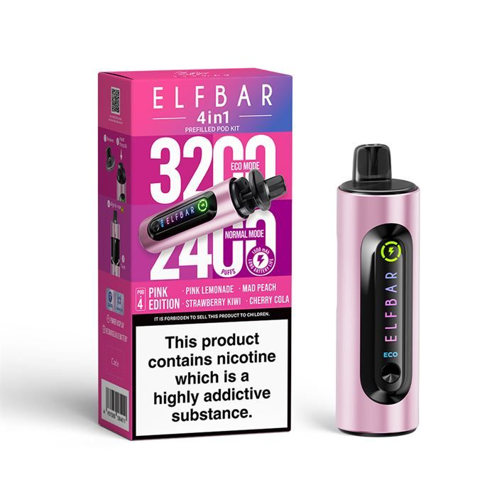 ElfBar 3200 / 2400 Puff 4 in 1 Pre-filled BIG PUFF Rechargeable Disposable Pod Kit - 20mg