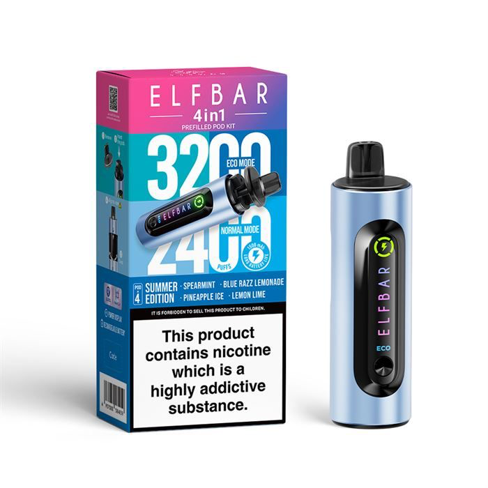 ElfBar 3200 / 2400 Puff 4 in 1 Pre-filled BIG PUFF Rechargeable Disposable Pod Kit - 20mg