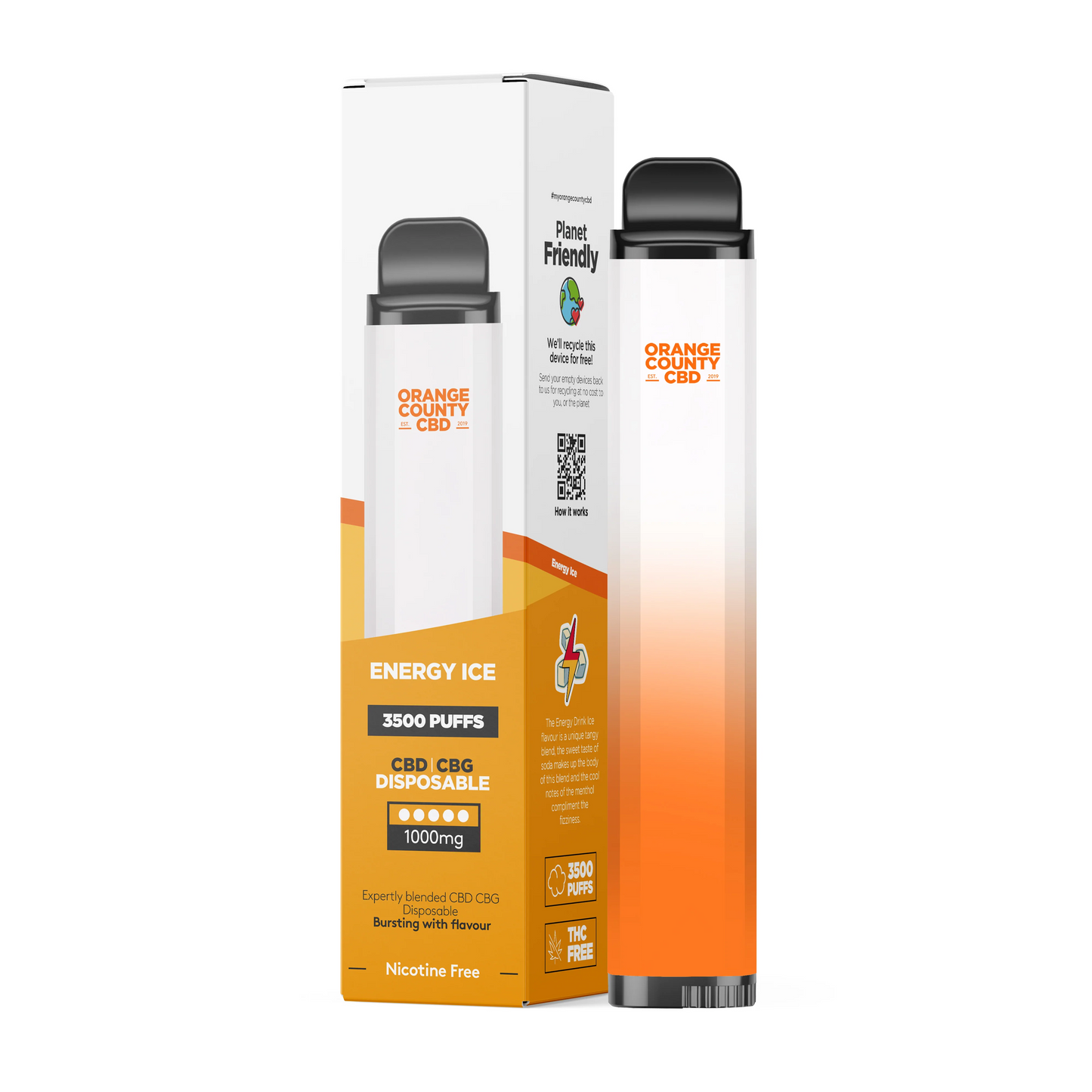 *Clearance Discount! Orange County CBD/CBG Disposable BIG PUFF Vape Kit 1000mg (600mg CBD/400mg CBG) ZERO Nicotine 3500* Puff