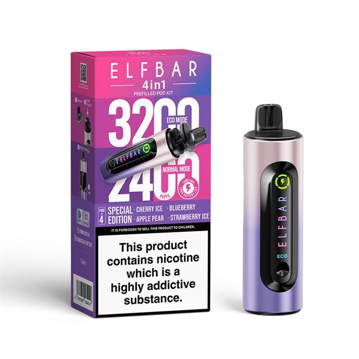 ElfBar 3200 / 2400 Puff 4 in 1 Pre-filled BIG PUFF Rechargeable Disposable Pod Kit - 20mg