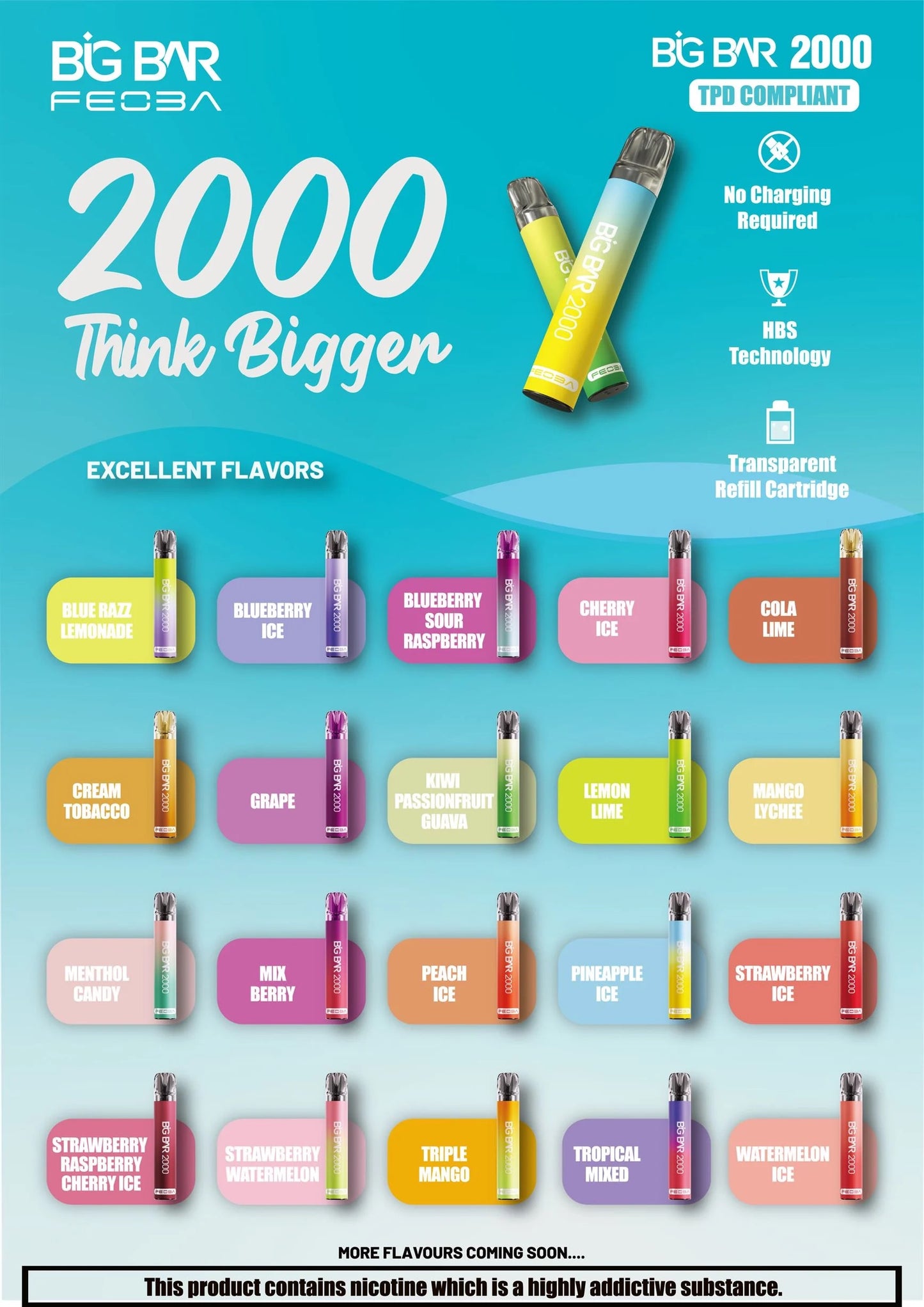 *Clearance Discount! FEOBA Big Bar 2000 Disposable Nicotine Salt BIG PUFF Vape Kit - 20mg