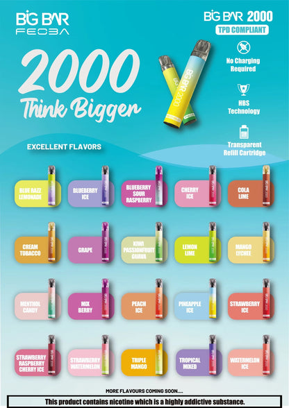 *Clearance Discount! FEOBA Big Bar 2000 Disposable Nicotine Salt BIG PUFF Vape Kit - 20mg