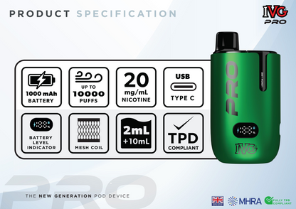 IVG Pro 12 10k Puff Pre-Filled Pod Kit - 20mg