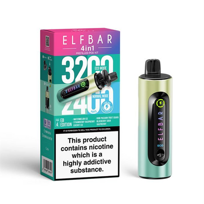 ElfBar 3200 / 2400 Puff 4 in 1 Pre-filled BIG PUFF Rechargeable Disposable Pod Kit - 20mg