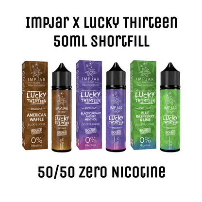 ImpJar | Lucky Thirteen 15000 50/50 VG/PG 50ml Shortfill Double Concentrate E-liquid Zero Nic 0mg - Various Flavours