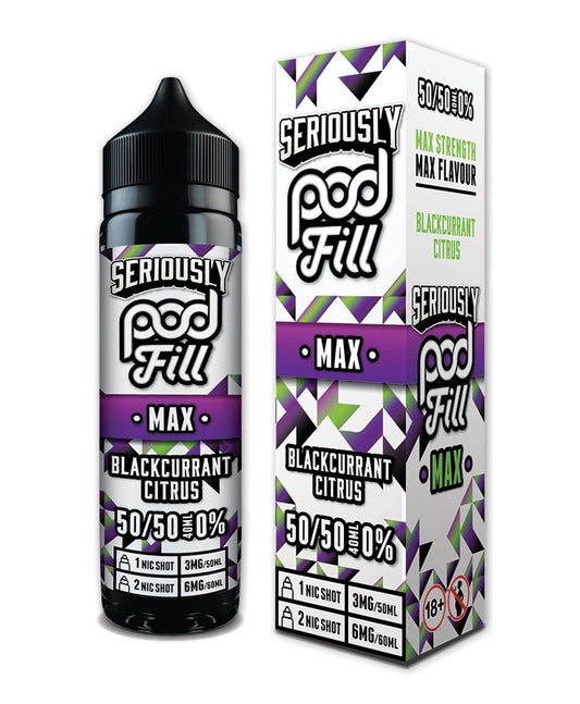 Seriously Pod Fill MAX 50/50 VG/PG 40ml Shortfill E-liquid Zero Nic 0mg - BLACKCURRANT CITRUS