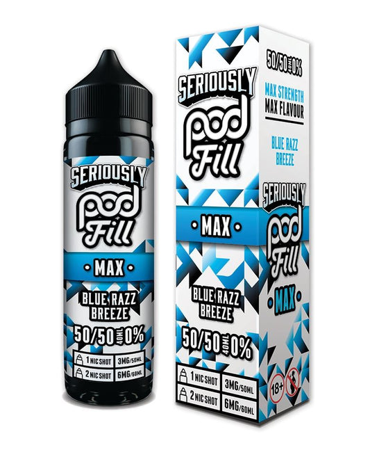 Seriously Pod Fill MAX 50/50 VG/PG 40ml Shortfill E-liquid Zero Nic 0mg - BLUE RAZZ BREEZE