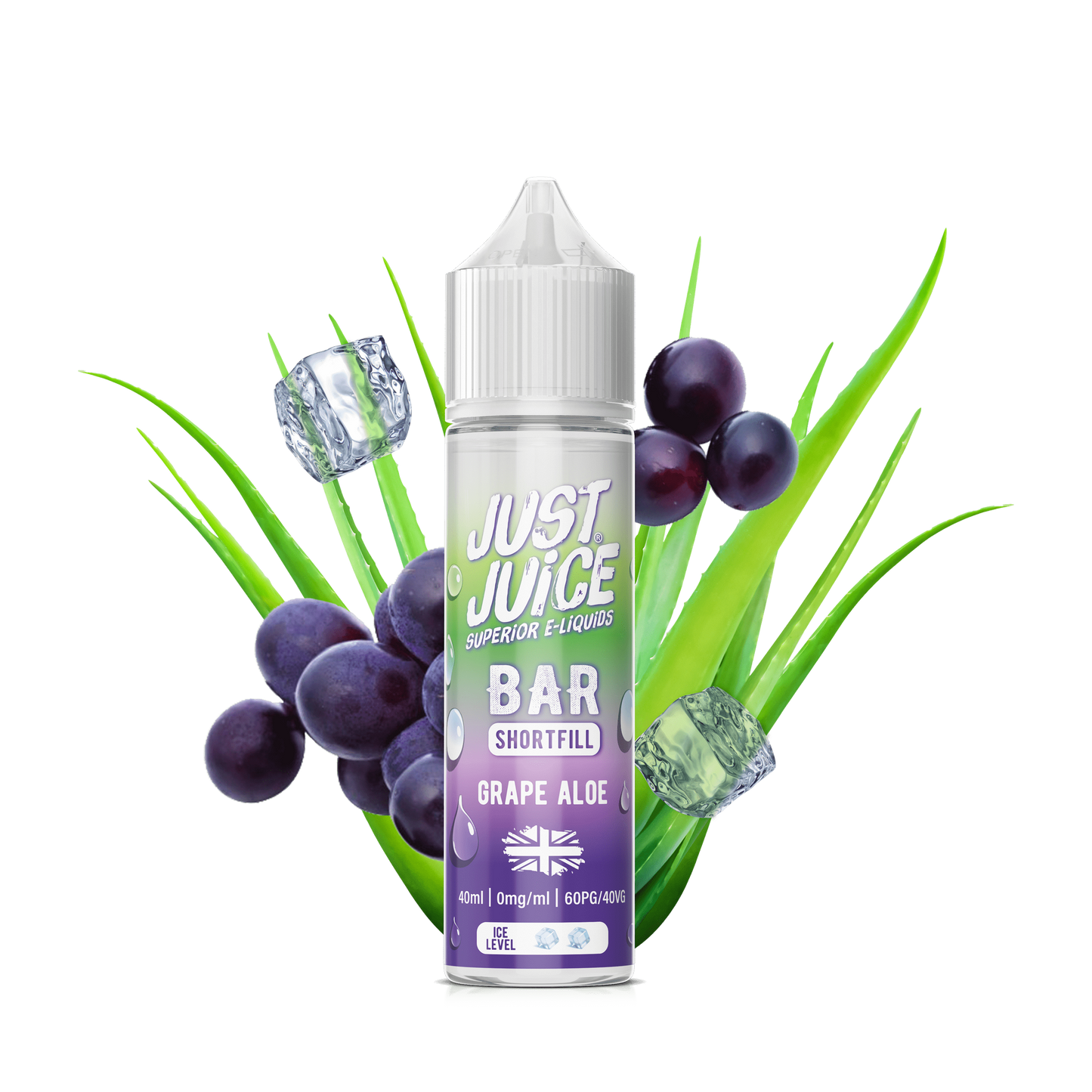 Just Juice 40/60 40ml Bar Pod Shortfill E-liquid Zero Nic 0mg - GRAPE ALOE