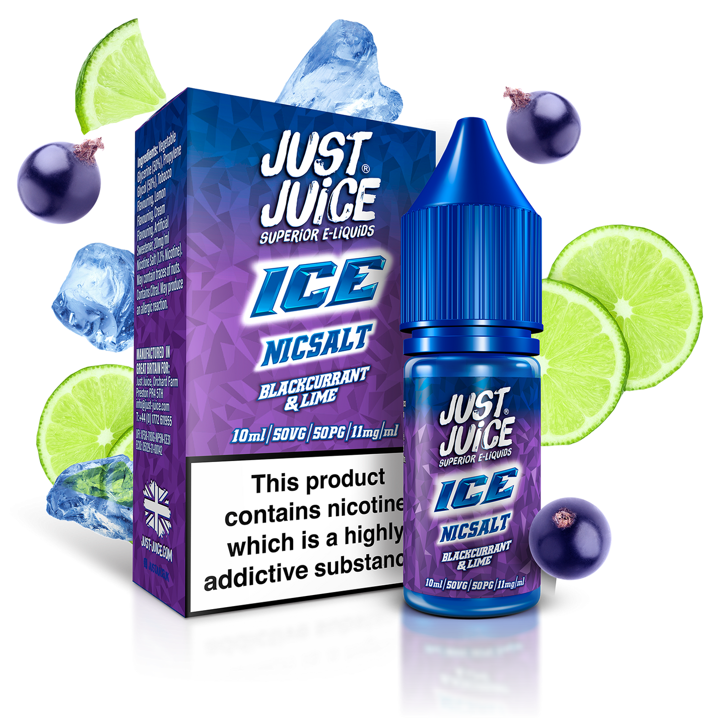 Just Juice Ice Nic Salts 10ml 11mg / 20mg - BLACKCURRANT & LIME (ICE)