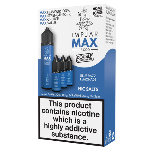 IMPJAR MAX 18000 50/50 60ml Longfill E-liquid 10mg Nic Salts - BLUE RAZZ LEMONADE