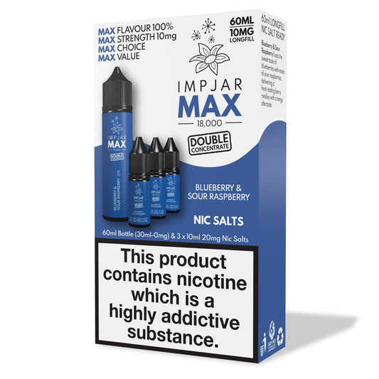 IMPJAR MAX 18000 50/50 60ml Longfill E-liquid 10mg Nic Salts - BLUEBERRY SOUR RASPBERRY
