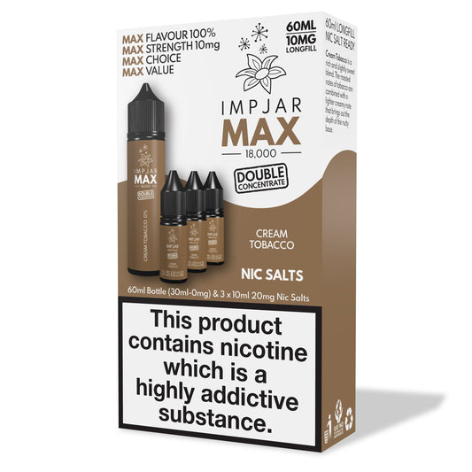 IMPJAR MAX 18000 50/50 60ml Longfill E-liquid 10mg Nic Salts - CREAM TOBACCO