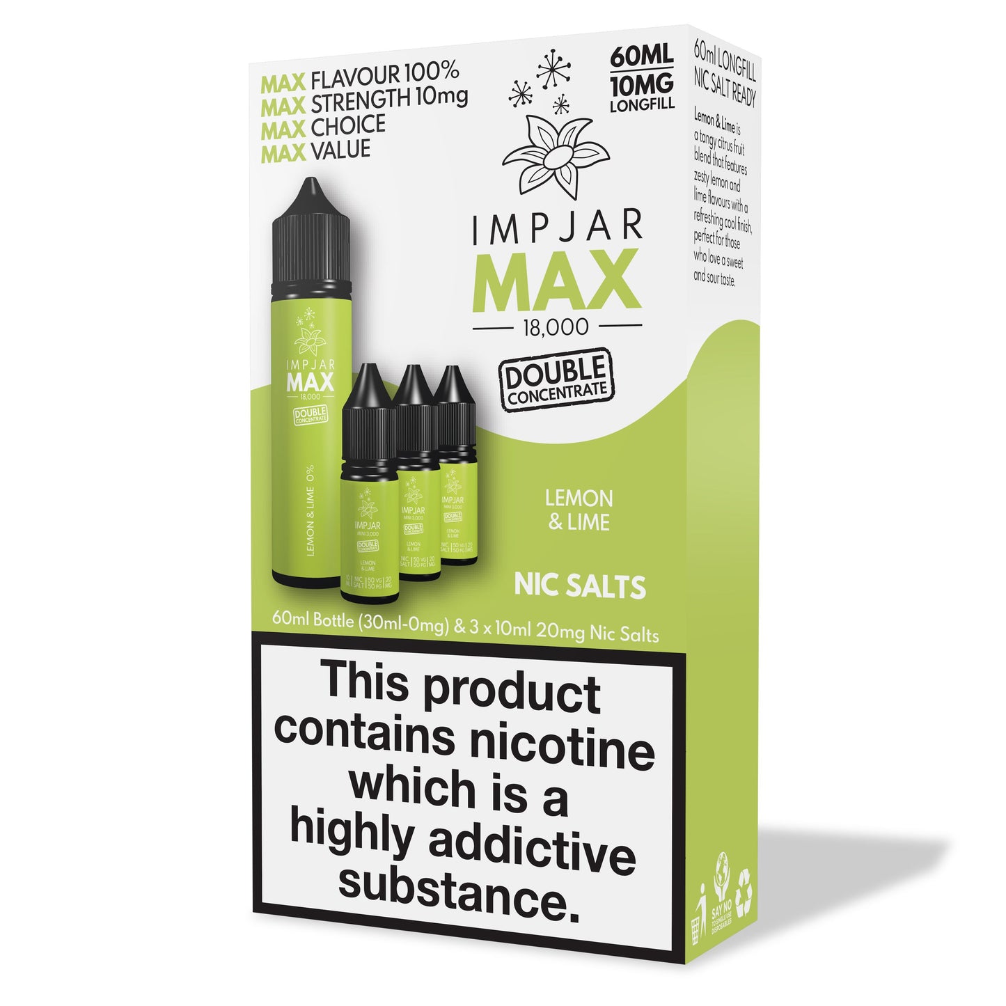 IMPJAR MAX 18000 50/50 60ml Longfill E-liquid 10mg Nic Salts - LEMON & LIME