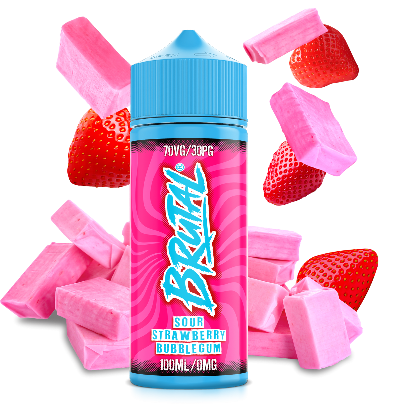 Just Juice 70/30 100ml BRUTAL Range Shortfill E-liquid Zero Nic 0mg - SOUR STRAWBERRY BUBBLEGUM